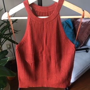 Saffron cutway rib knit vest red rustic sweater S